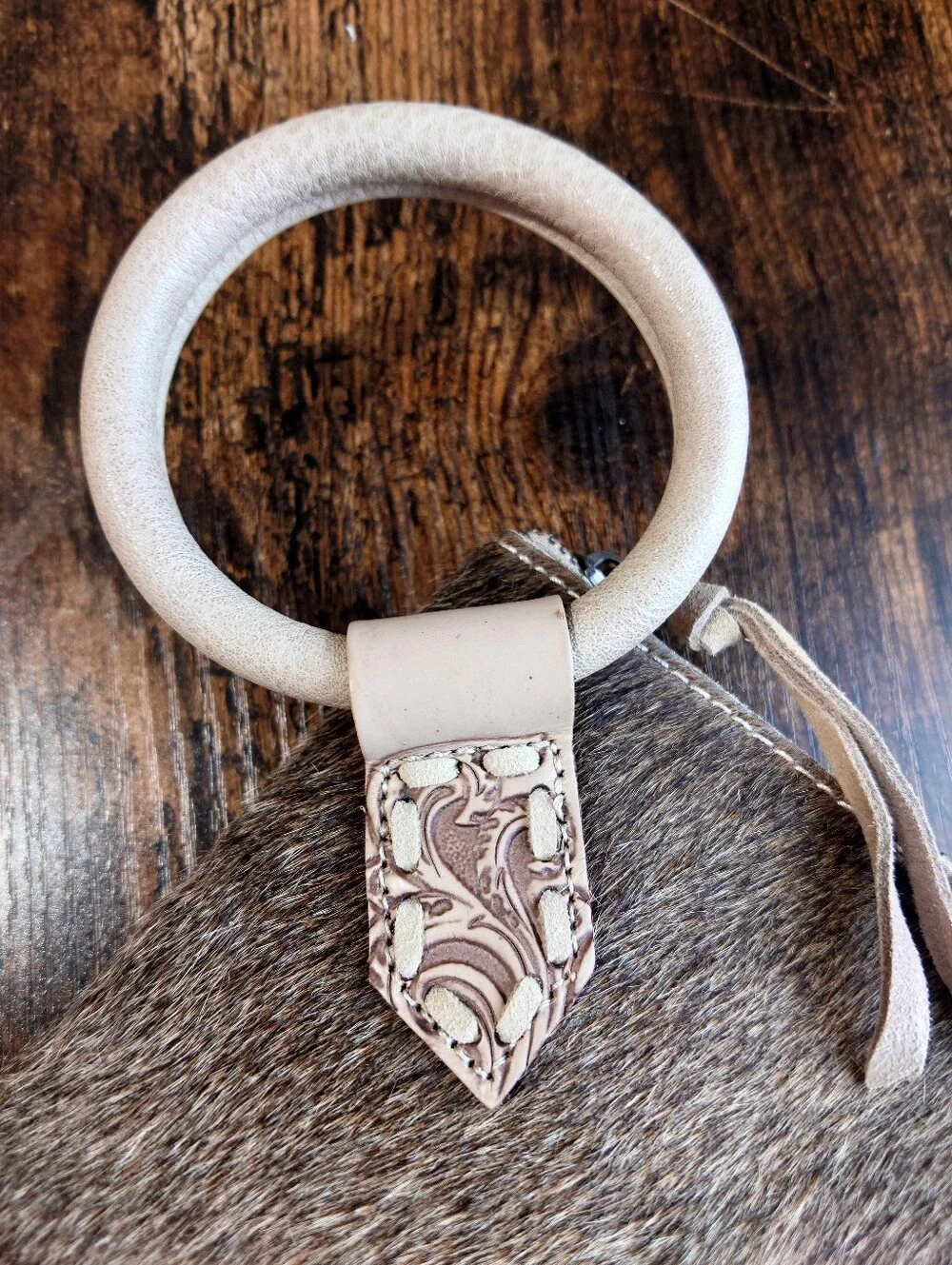 Trinity Ranch Western Hair-On Hide Fringe Ring Handle Clutch Bag
